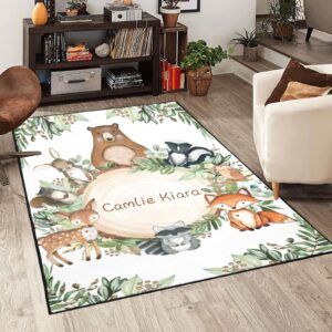 Woodland Animals Personalized Polyester Fiber Non-Slip Home Decor Carpets,Custom Area Rug Carpet Floor Mat for Bedroom Living Room Home Playroom Size 5.2'x7.5' Option 6