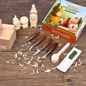 IMYMEE Wood Whittling Kit for Beginners-Complete Whittling Set with 4pcs Wood Carving Knives & 8pcs Basswood Wood Blocks-Perfect Wood Carving Kit Set-Includes Wood Carving Tools for Adults and Kids