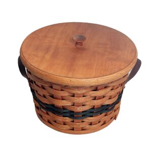 Amish Oak Cookie Jar Basket With Lid & Leather Handles by Amish Baskets and Beyond (Wine)