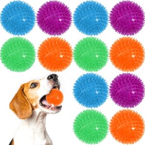 12pack squeaky dog toys,2.5" spiky dog ball,dog spiky ball cleans teeth pet toys,squeaky dog balls for aggressive chewers,tpr rubber puppy toys,bright color dog chew toys for small medium & large dogs