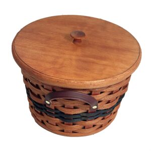 Amish Oak Cookie Jar Basket With Lid & Leather Handles by Amish Baskets and Beyond (Wine)