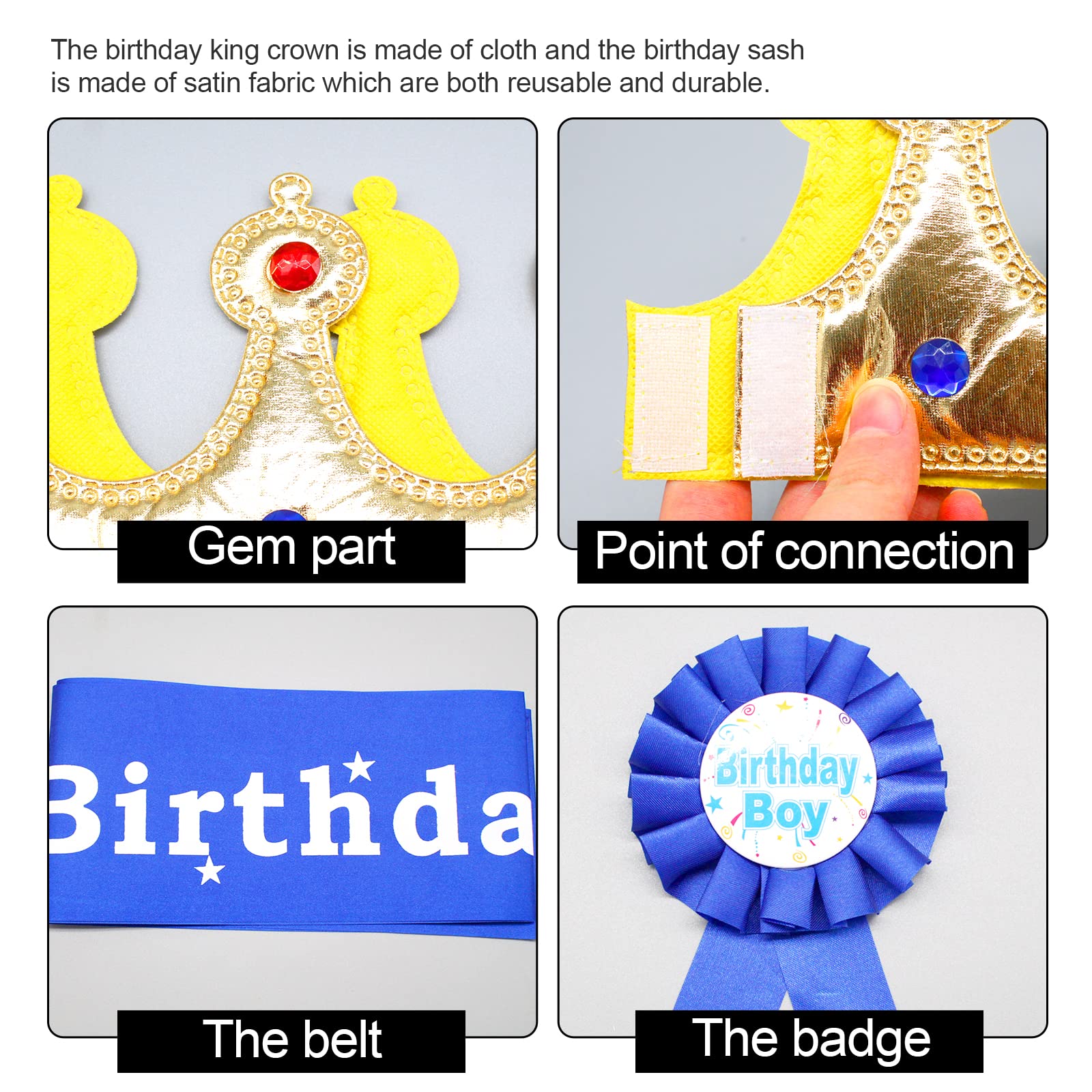 LLMSIX Birthday Party Set - King Crown, Sash, Decorations, Photo Props for Boys Kids Theme