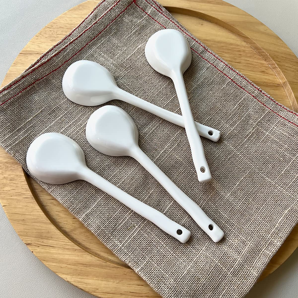 Bicuzat Vintage Ramen Soup Spoons, Ceramic Asian Soup Spoons Tablespoon, Rice Noodles Dinner Serving Spoon, Dessert Spoon, Ladles for Pho Miso Cereal Sauce Gravy Condiment, 4 PCS-Mushroom-6.6 Inch