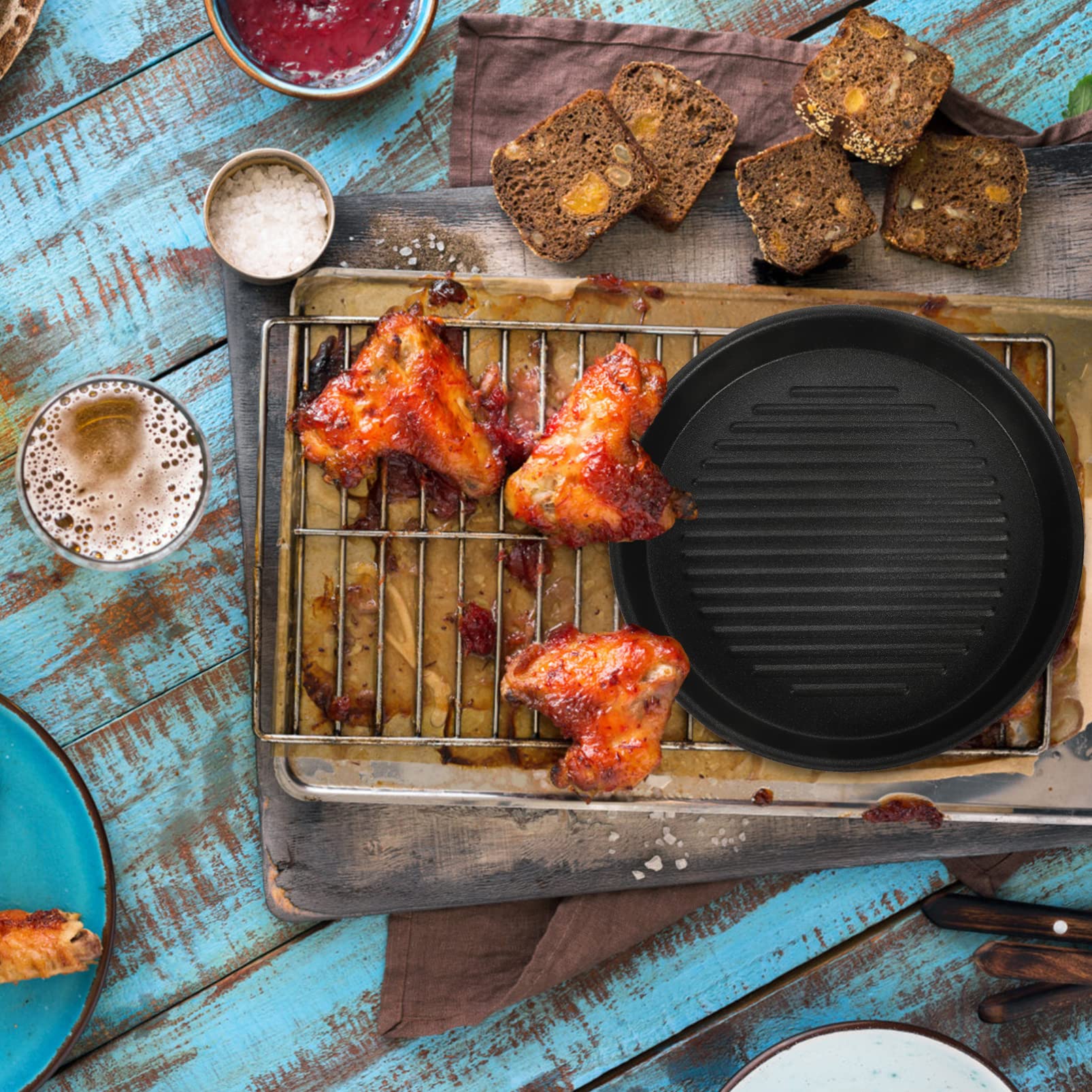 KICHOUSE Non Stick Aluminum Grill Pan for Outdoor Barbecue Versatile Camping Steak Pan for Indoor and Outdoor Cooking Ideal for Grilling and Bbq Use