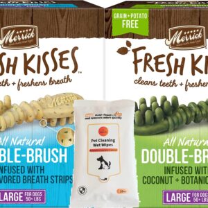 Aurora Pet Variety Pack (2) Merrick Fresh Kisses Double-Brush Large Dental Dog Treats (1) Coconut + Botanical Oils (1) Mint-Flavored Breath Strips with AuroraPet Wipes