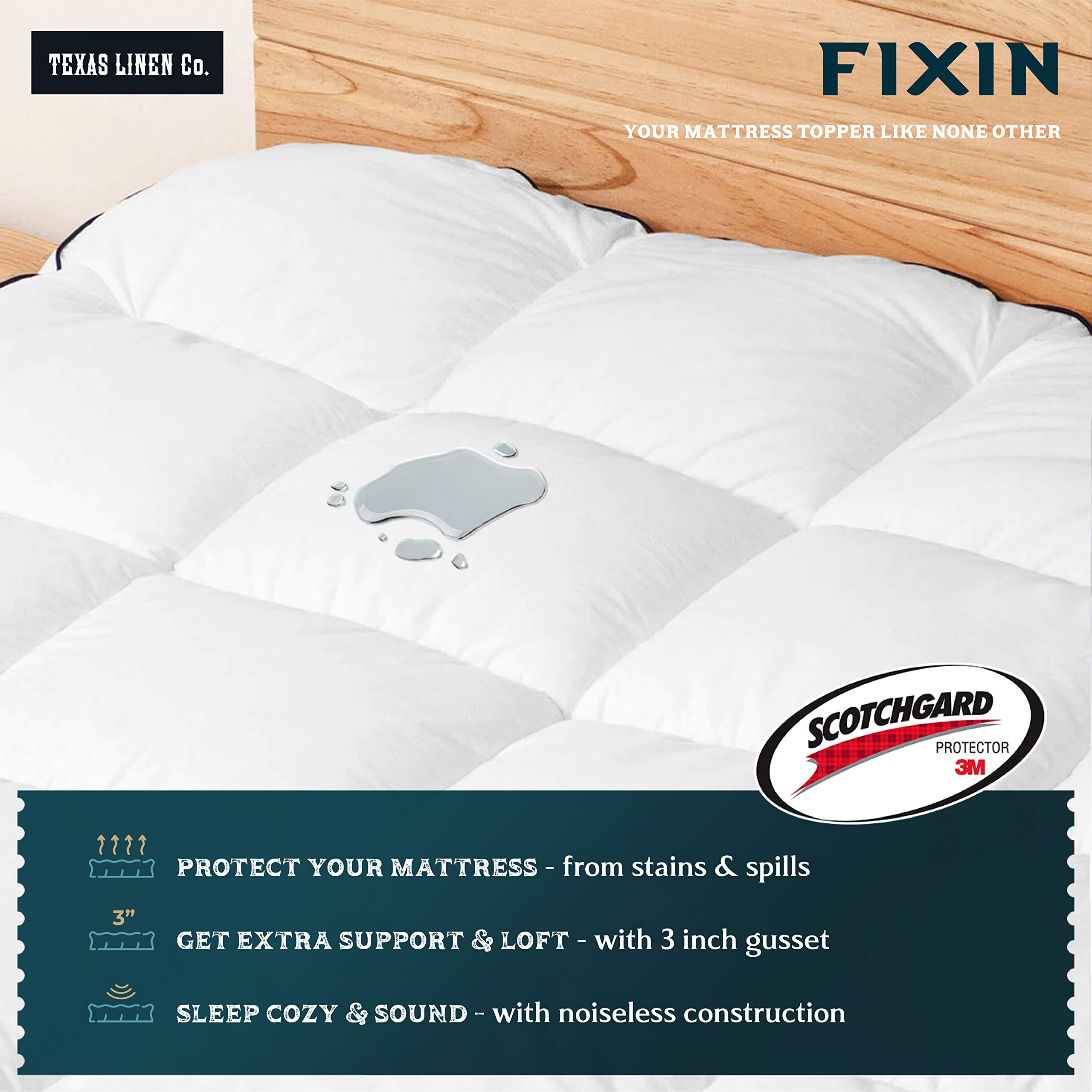 Texas Linen Co. Twin XL Cooling Mattress Topper, Pillow-Top Optimum Thickness, Soft 100% Cotton Fabric, Breathable & Plush Quilted Down-Like Fill, Snug Deep Pocket fit White