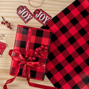 WRAPAHOLIC Reversible Christmas Wrapping Paper - Mini Roll - 17 Inch X 33 Feet - Black and Red Plaid Design for Holiday, Party, Celebration