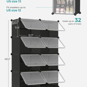 SONGMICS Shoe Rack, 8 Cubes Shoe Organizer with Doors, 32 Pair Plastic Shoe Storage Cabinet, for Bedroom, Entryway, Steel Frame, Plastic Panel, Black ULPC034B01