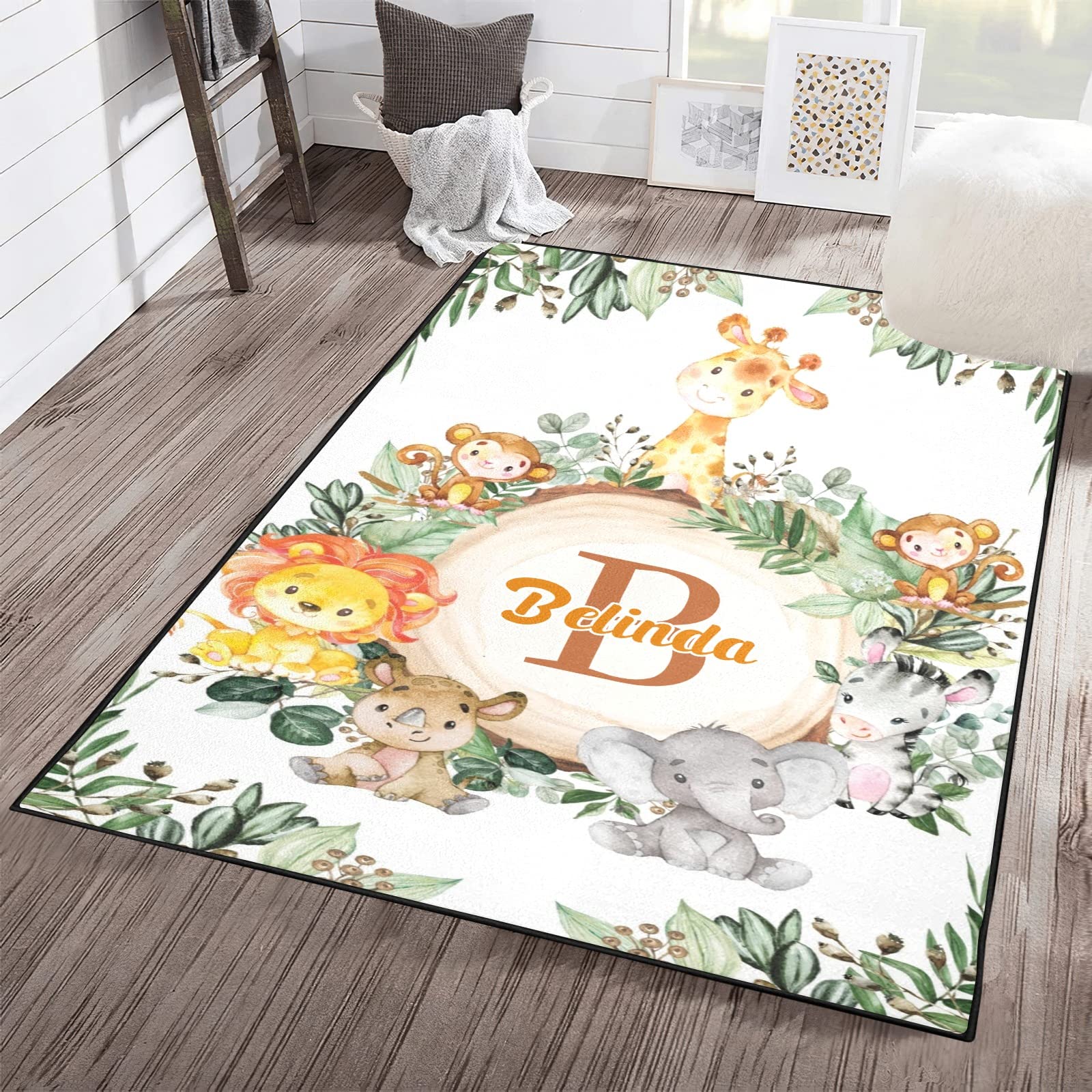 Safari Jungle Animals Personalized Polyester Fiber Non-Slip Home Decor Carpets,Custom Area Rug Carpet Floor Mat for Bedroom Living Room Home Playroom Size 5.2'x7.5'