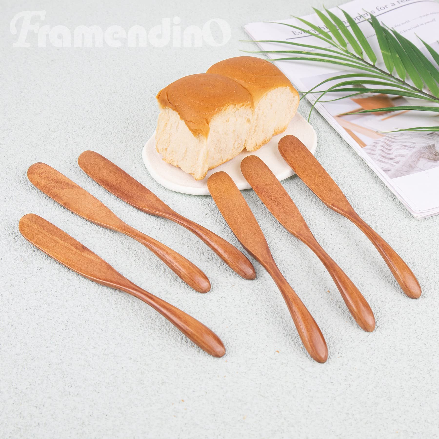 Framendino, 6 Pack Wooden Butter Spreaders Super Handy Peanut Butter and Jelly Spreader Brown