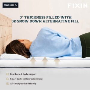 Texas Linen Co. Twin XL Cooling Mattress Topper, Pillow-Top Optimum Thickness, Soft 100% Cotton Fabric, Breathable & Plush Quilted Down-Like Fill, Snug Deep Pocket fit White