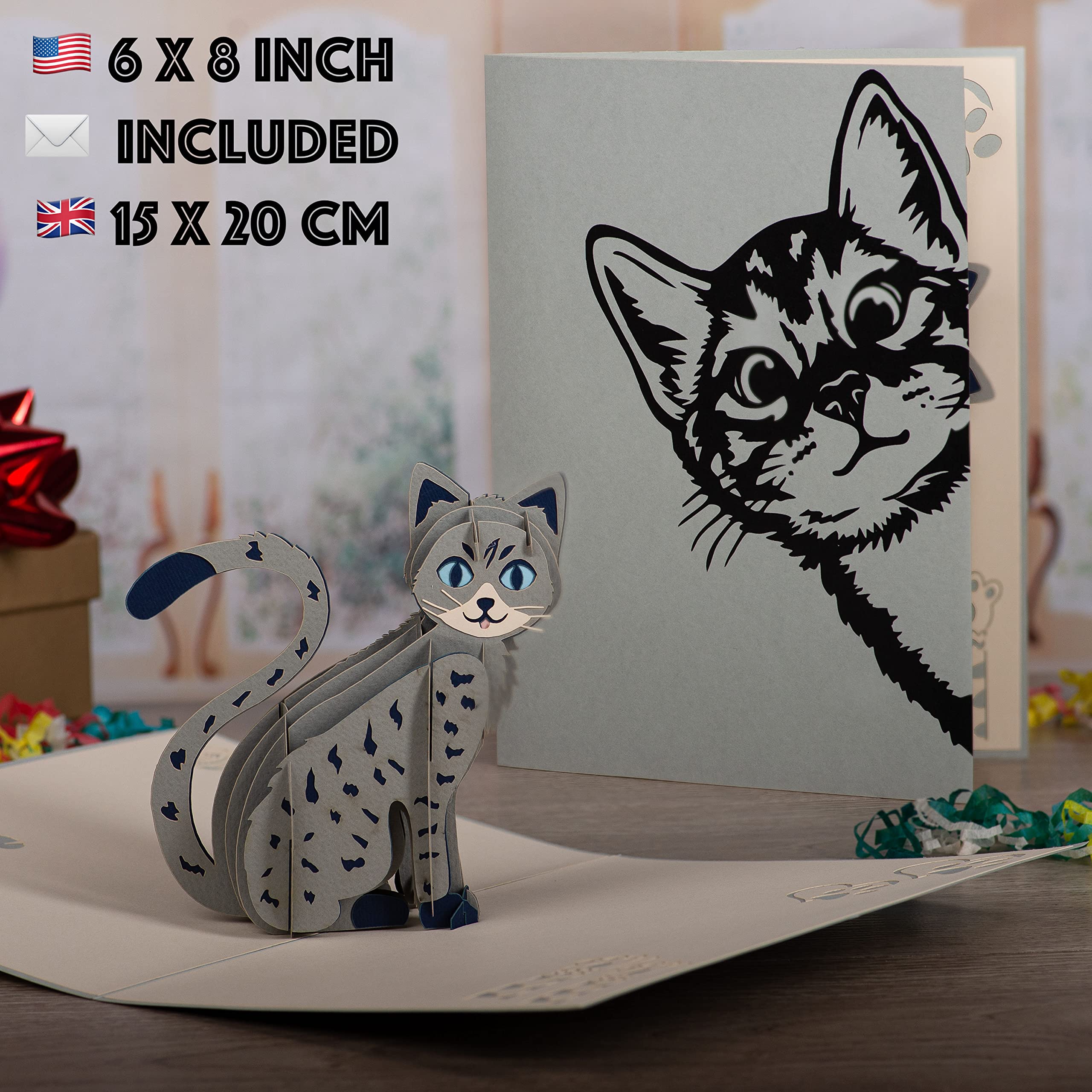 Cat Pop Up Card by DEVINE Popup Cards w/envelope (8"x6") | Pop Up Greeting Cards | Pop Up Birthday Cards for Women Mom | Funny 3D Cards All Occasion Love