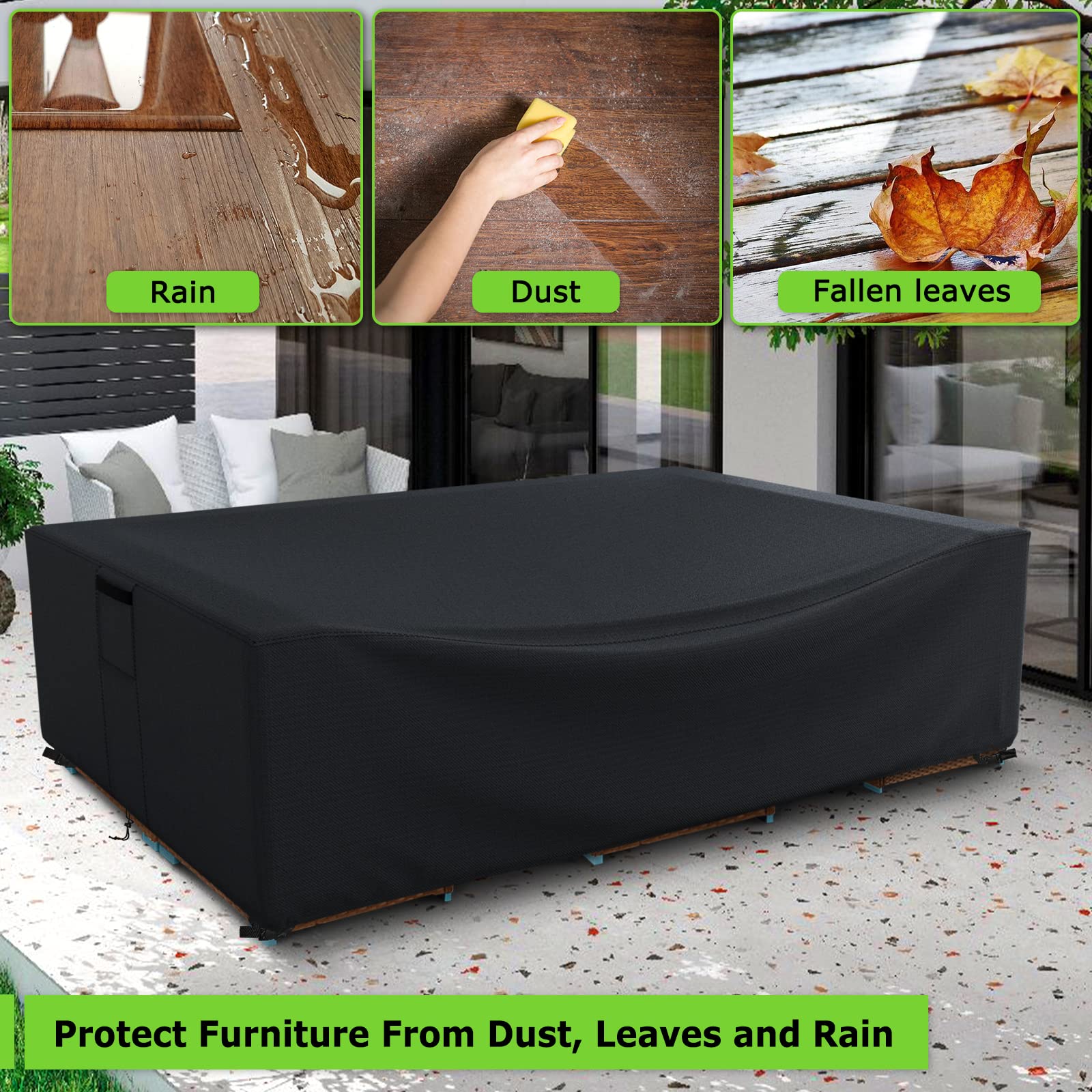 Patio Furniture Covers, 600D Heavy Duty Outdoor Furniture Cover Waterproof, Rectangle Outdoor Table and Chairs Cover, Outdoor Sectional Cover for Winter, Black,126" L x 126" W x 28" H