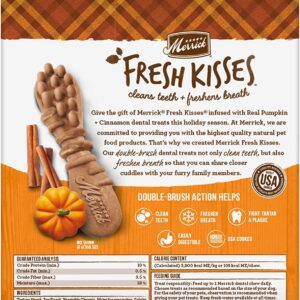 Aurora Pet Bundle Pack (2) Merrick Fresh Kisses Real Pumpkin & Cinnamon Flavor Medium Breed Dog Dental Treats with (1) Grooming Wipes