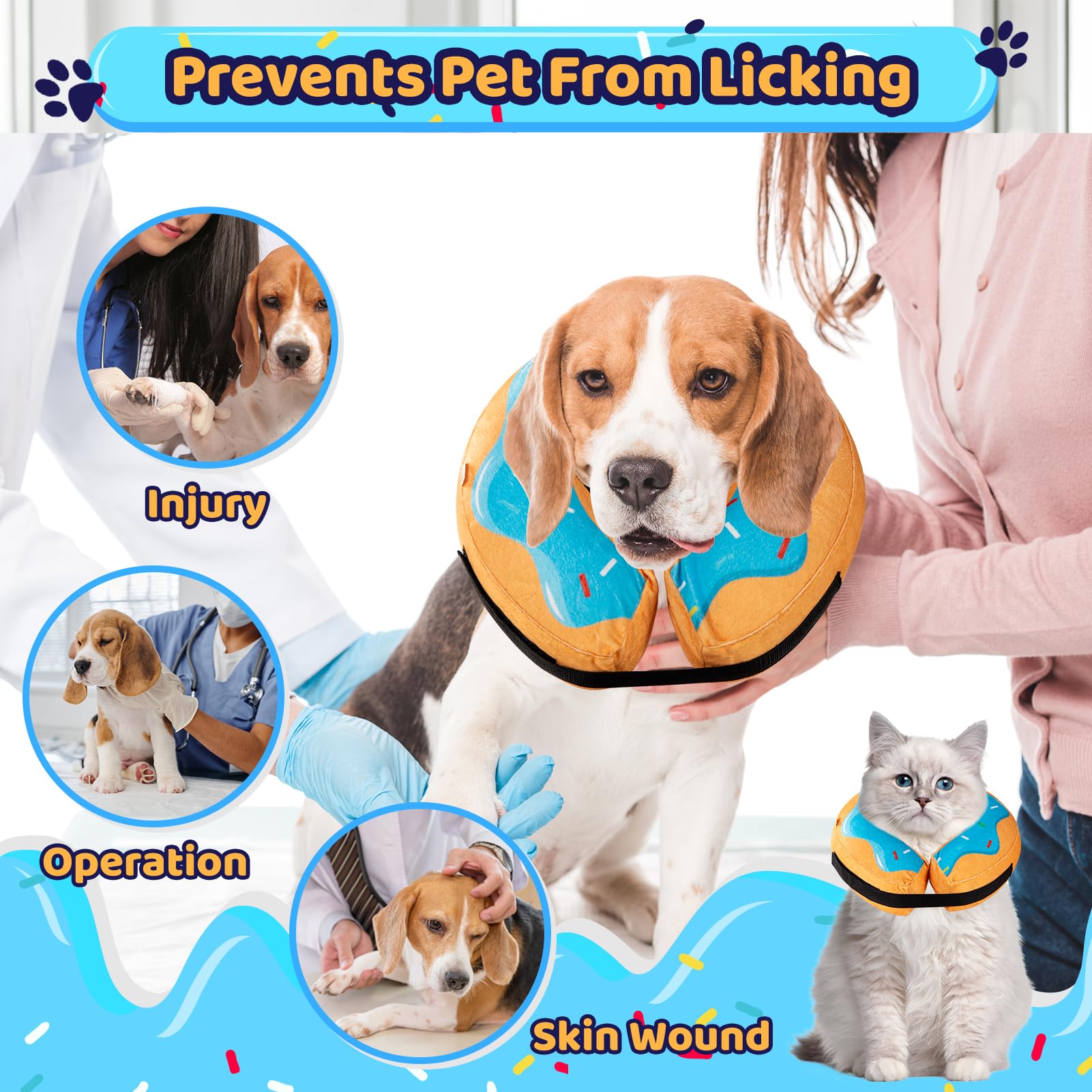 Grand Line Donut Inflatable Collar for Dogs and Cats, Soft Recovery Dog Cone After Surgery, Protective Pet Neck Cone for Small, Medium, Large Dogs, Not Block Vision (Blue, M)