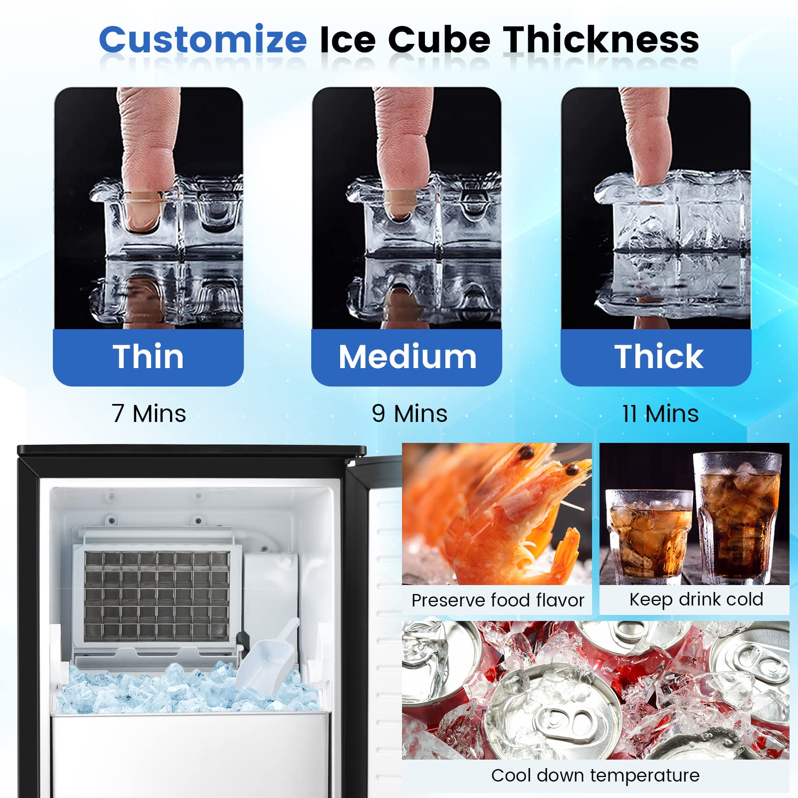 PETSITE Ice Maker Machine Commercial, 80LBS/24H Stainless Steel Ice Cube Maker with 24LBS Ice Storage, 24H Timer & 12-Level Ice Thickness, Freestanding & Under Counter Lab Ice Maker