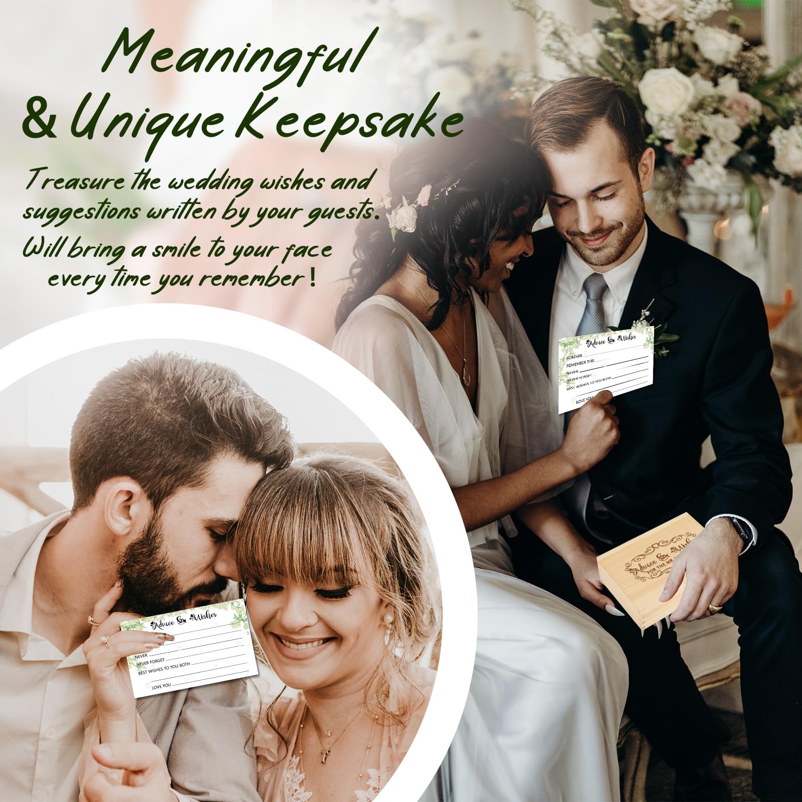 1DFAUL 60pcs Advice and Wishes for the Mr and Mrs, Wedding Advice Cards for Wedding Games, Bridal Shower Guest Book Advice Cards Box for Bride and Groom, Bridal Shower Decorations