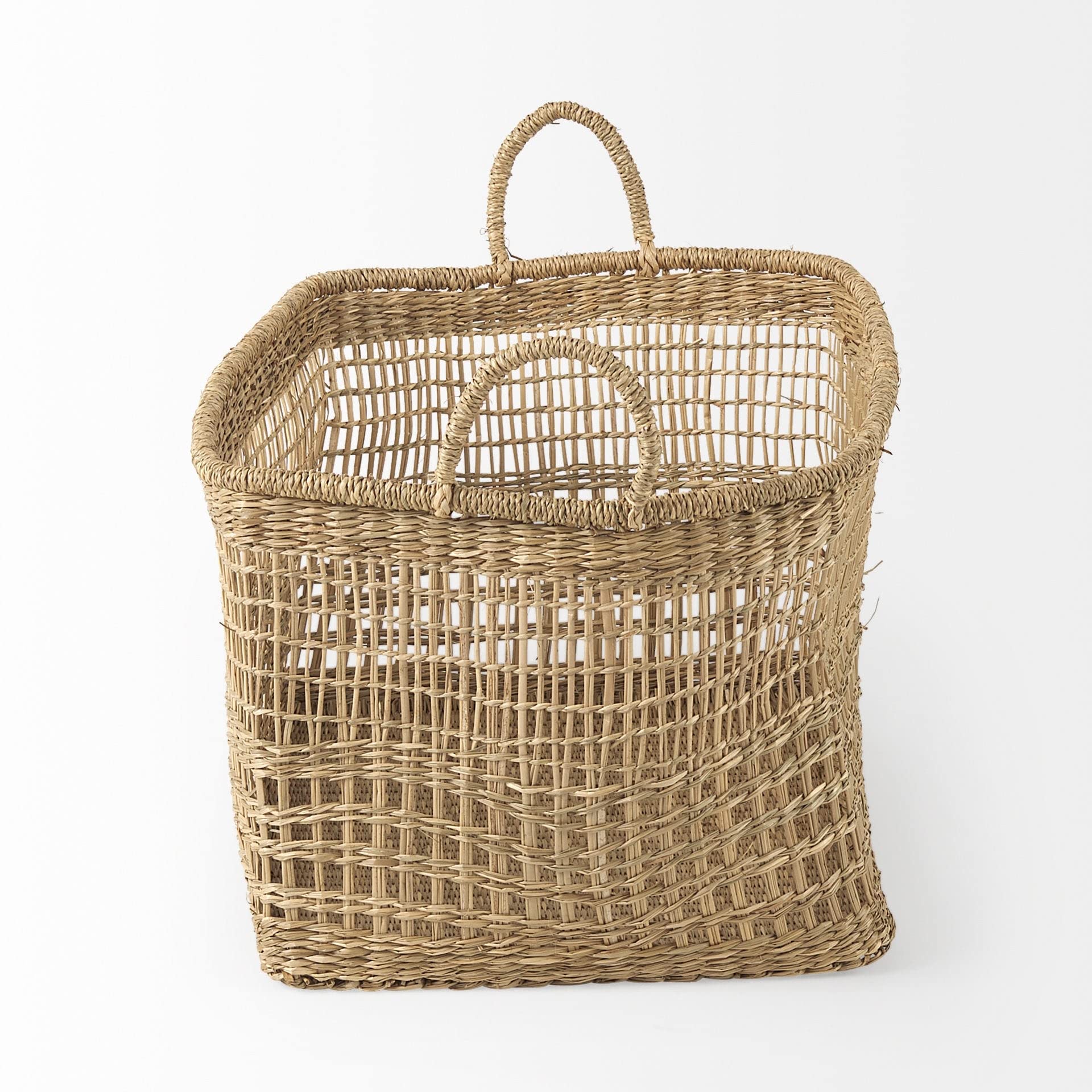 18.5l X 14.6w 11.0h (Set Of 2) Medium Brown Seagrass Rectangular Basket W/Handles Handmade