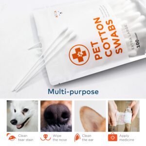 ARCA PET Cotton Swabs for Dogs and Cats - Cat & Dog Ear Cleaner Long Cotton Swab - Extra Large Cotton Head, Cat & Dog Ear Cleaning Kit for Puppies, Multipurpose Pet Cotton Swabs (Extra Large 100 Buds)