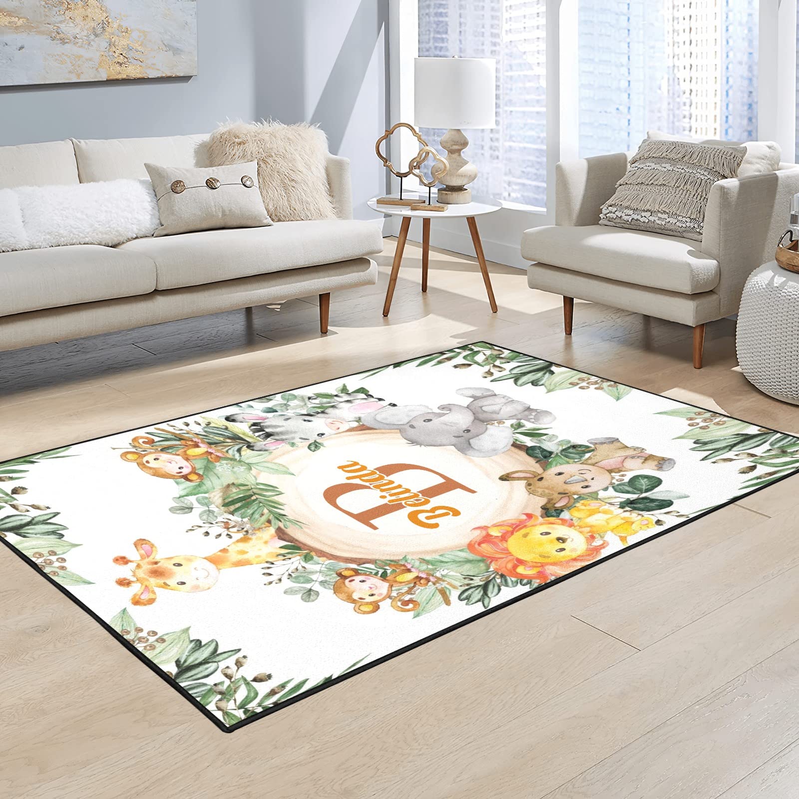 Safari Jungle Animals Personalized Polyester Fiber Non-Slip Home Decor Carpets,Custom Area Rug Carpet Floor Mat for Bedroom Living Room Home Playroom Size 5.2'x7.5'