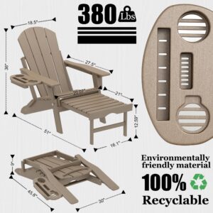 FOOWIN Adirondack Chair with Retractable Ottoman,HDPE Folding Adjustable Adirondack Chair w/4 in 1 Cup Holder Trays,All-Weather Resistant Fire Pit Chair for Outdoor Patio Lawn Set of 2