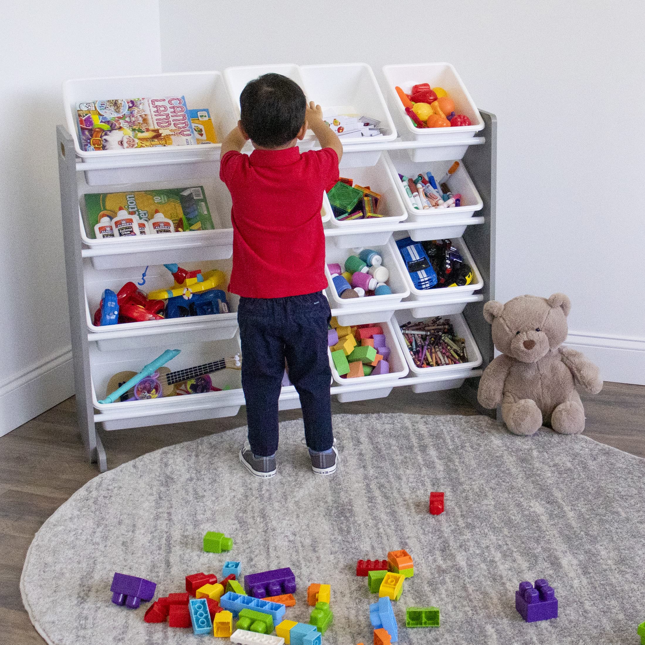 Humble Crew Supersized Wood Toy Storage Organizer, Extra Large, Grey/White & Book Organizer Kids Bookshelf, Grey/Pink