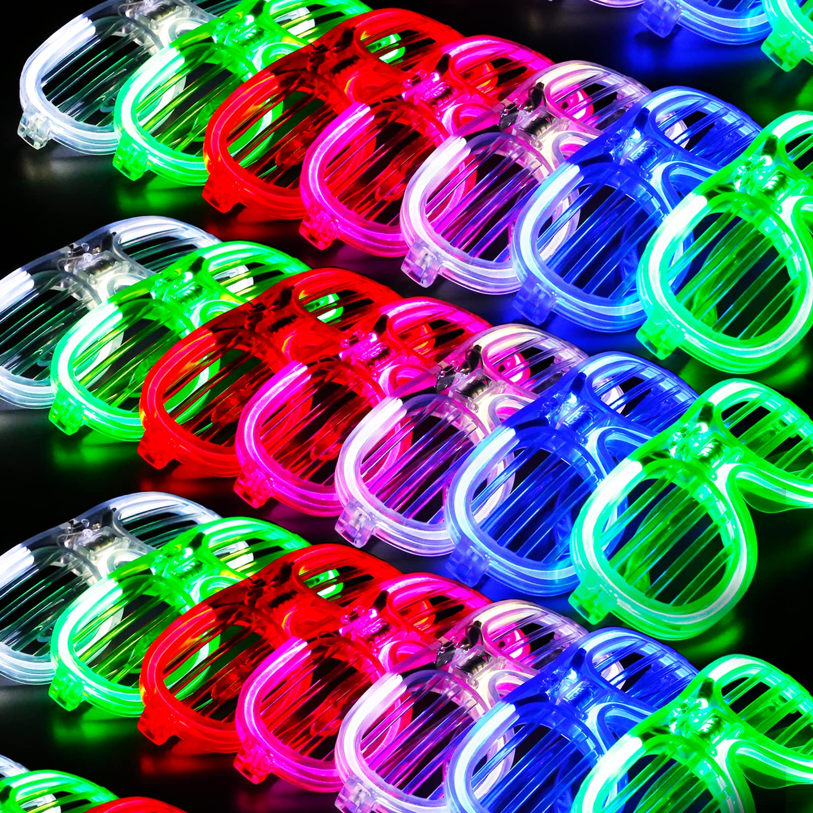 100 Pack Glow in The Dark Glasses Bulk for Kid Adult, 5 Color LED Light Up Glasses with 3 Flashing Modes, Neon Glowing Party Favor Supplies for New Years Eve Birthday Wedding Halloween Goody Bag stuff