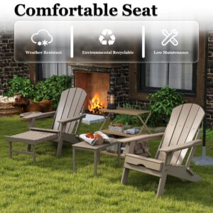 FOOWIN Adirondack Chair with Retractable Ottoman,HDPE Folding Adjustable Adirondack Chair w/4 in 1 Cup Holder Trays,All-Weather Resistant Fire Pit Chair for Outdoor Patio Lawn Set of 2