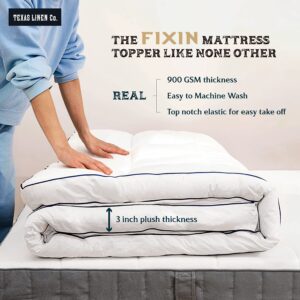 Texas Linen Co. Twin XL Cooling Mattress Topper, Pillow-Top Optimum Thickness, Soft 100% Cotton Fabric, Breathable & Plush Quilted Down-Like Fill, Snug Deep Pocket fit White