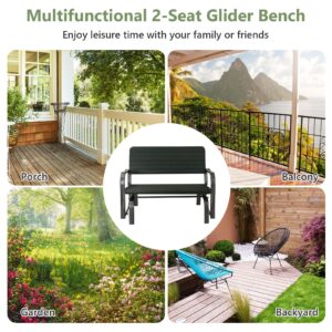 Tangkula Outdoor Glider Bench, Porch Glider Loveseat Swing Bench with w/Steel Frame, 2-Seat Rocking Chair for Porch, Garden, Backyard, Lawn (Dark Green)