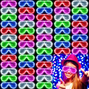 100 pack glow in the dark glasses bulk for kid adult, 5 color led light up glasses with 3 flashing modes, neon glowing party favor supplies for new years eve birthday wedding halloween goody bag stuff