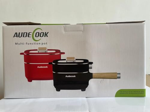 Audecook Hot Pot Electric 2L, Cermic Glaze Non-Stick Frying Pan 8 Inch, Portable Travel Cooker for Ramen/Steak/Fried Rice/Oatmeal/Soup, with Dual Power Control (Silicone Spatula Included)