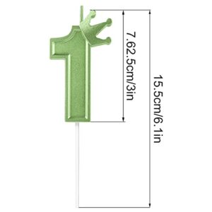 3inch Birthday Number Candle, 3D Candle Cake Topper with Crown Cake Numeral Candles Number Candles for Birthday Anniversary Parties (Green; 1)