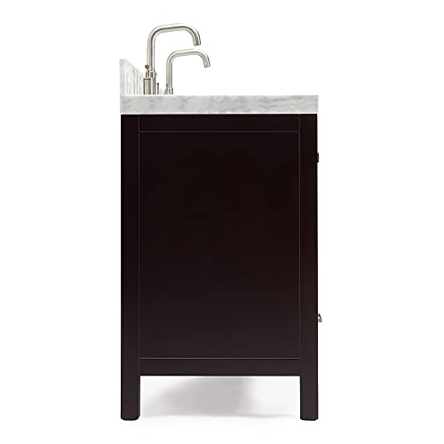 ARIEL Double Bathroom Vanity 60" Espresso, 2" Edge Italian Carrara Marble Countertop & Splash, Rectangular Sinks, 4 Soft Closing Doors, 6 Full Extension Dovetail Drawers, Brushed Nickel