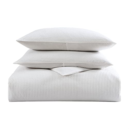 ED Ellen DeGeneres- Queen Duvet Cover Set, All Cotton Bedding Set, Modern Home Decor (Waffle White, Queen)