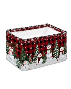 storage bins large storage basket,christmas snowman and tree in snow collapsible storage bins with handle,red and black buffalo plaid storage baskets cube organizer for shelves closet nursery 1pcs