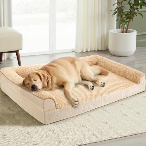 JOYELF Orthopedic Dog Bed for Medium Dogs, Foam Sofa Couch Bed, Bolster Waterproof Pet Bed with Removable Washable Cover and Nonskid Bottom, Durable Dog Bed Couch for Medium Dogs -Khaki