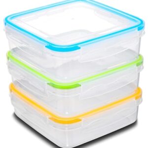 Kitchen & Cabana - Set of 3 - Fun Size Sandwich Containers - Reusable, BPA Free Plastic, Snap Shut Lids with Airtight Silicone Seal. Great for Sandwiches, Snacks and Storage (K&C-3PK)