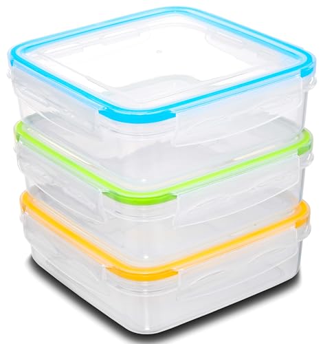 Kitchen & Cabana - Set of 3 - Fun Size Sandwich Containers - Reusable, BPA Free Plastic, Snap Shut Lids with Airtight Silicone Seal. Great for Sandwiches, Snacks and Storage (K&C-3PK)