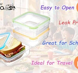 Kitchen & Cabana - Set of 3 - Fun Size Sandwich Containers - Reusable, BPA Free Plastic, Snap Shut Lids with Airtight Silicone Seal. Great for Sandwiches, Snacks and Storage (K&C-3PK)