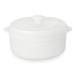 haotop 2-quart ceramic deep casserole dish with lid, ceramic baking dishes, oven safe (white)