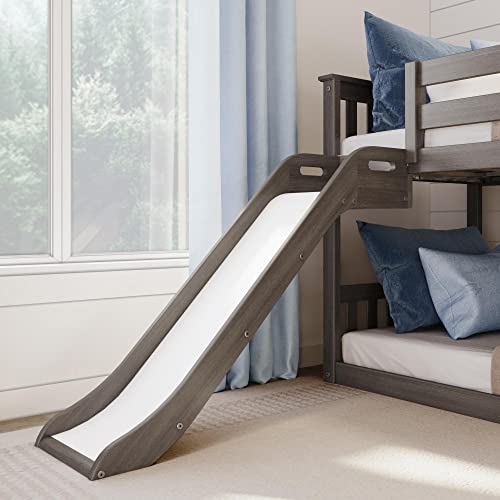 Max & Lily Solid Wood Twin over Twin Size Low Bunk Beds for Kids with Slide and Stairs, 400 lbs Weight Capacity, 14" Safety Guardrail, Anti-Slip Steps, Clay