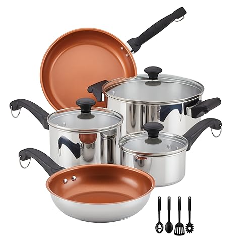 Farberware Classic Traditions Stainless Steel Cookware Induction Pots and Pans Set with Prestige Cooking Utensils, 12 Piece - Stainless Steel