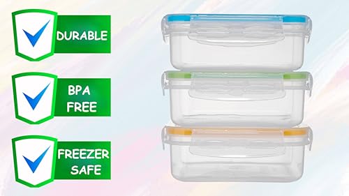 Kitchen & Cabana - Set of 3 - Fun Size Sandwich Containers - Reusable, BPA Free Plastic, Snap Shut Lids with Airtight Silicone Seal. Great for Sandwiches, Snacks and Storage (K&C-3PK)