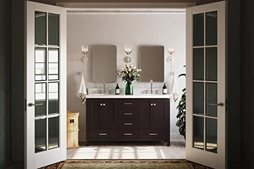 ARIEL Double Bathroom Vanity 60" Espresso, 2" Edge Italian Carrara Marble Countertop & Splash, Rectangular Sinks, 4 Soft Closing Doors, 6 Full Extension Dovetail Drawers, Brushed Nickel