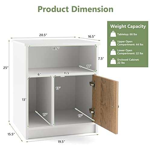 Tangkula Nightstand Set of 2, Wooden Sofa Side End Table with Bamboo Door & Open Compartments, Multifunctional 3 Tier Bedside Table for Bedroom, Accent Table with Storage (2, White)
