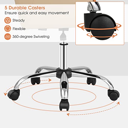 Giantex Home Office Desk Chair, Upholstered PU Leather Task Chair w/Arms & Adjustable Height, Mid-Back Swivel Rolling Desk Chair for Bedroom Study Office, Orange & Beige