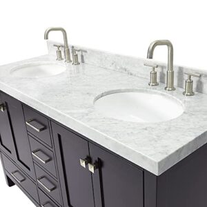 ARIEL Double Bathroom Vanity 60" Espresso, 2" Edge Italian Carrara Marble Countertop & Splash, Rectangular Sinks, 4 Soft Closing Doors, 6 Full Extension Dovetail Drawers, Brushed Nickel