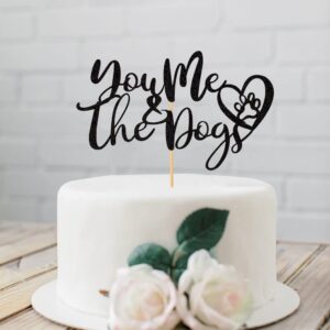 You Me & the Dogs Cake Topper, Mr & Mrs Wedding Cake Decors, Bride and Groom Wedding Party Decorations, Dog Lovers Party Supplies, Black Glitter