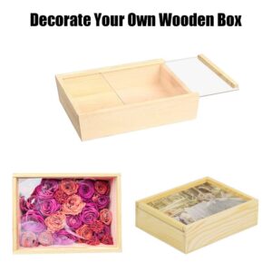 YCOSAN 6 Pcs Wood Boxes for Crafts, 6.3 x 4.9 x 1.8 Inch Small Wooden Storage Boxes, Unfinished Wood Box,Wooden Display Box with Sliding Transparency Lid